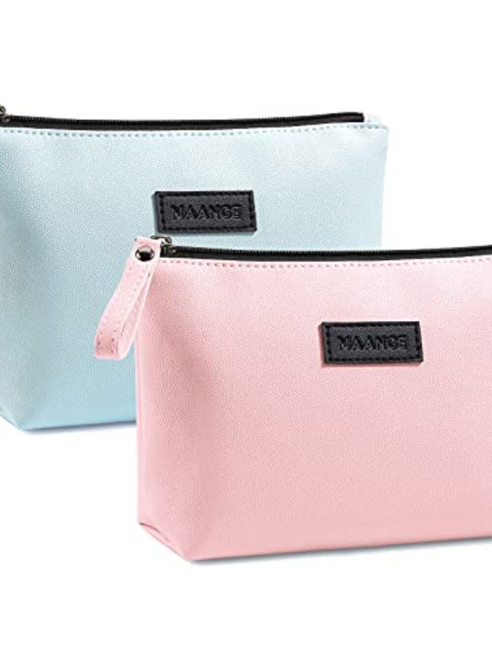 2 Pc Travel Makeup Bag PU Leather Cosmetic Pouch Zipper